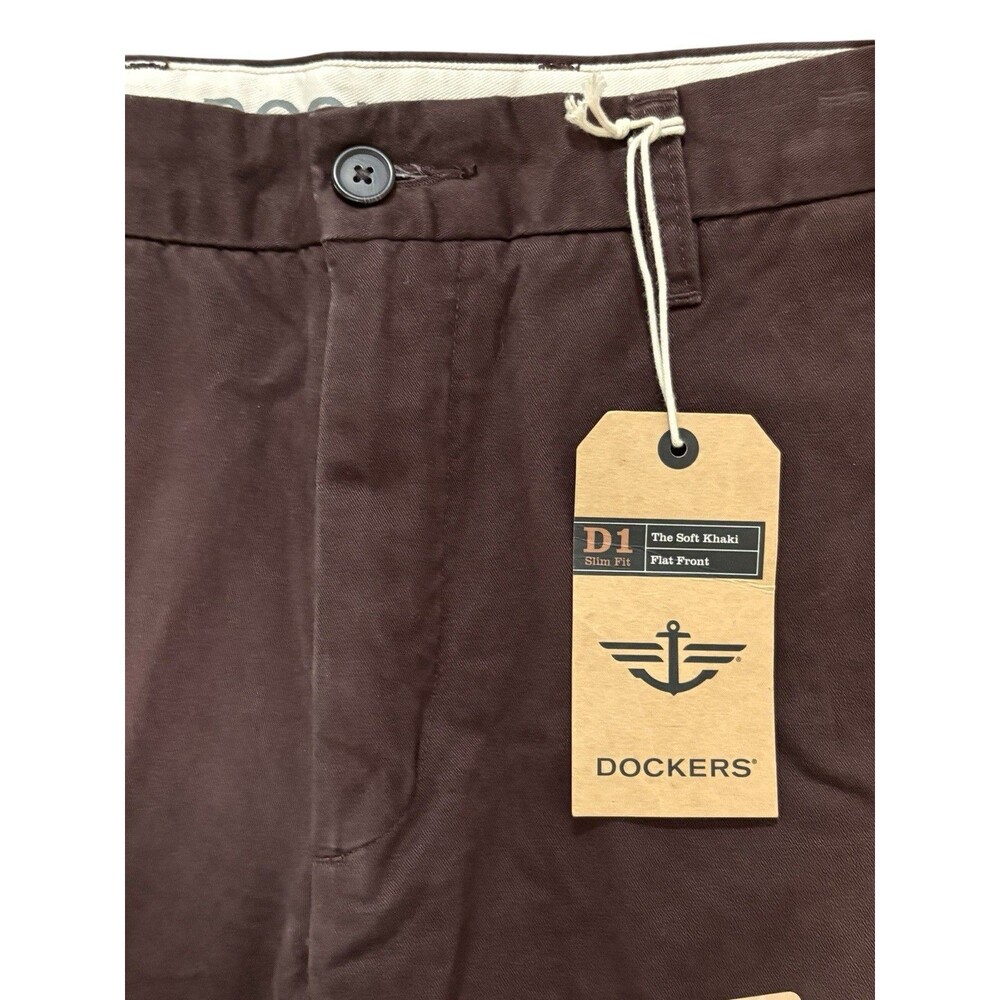 Dockers D1 Slim Fit Soft Khaki Flat Front Brown Pants NWT